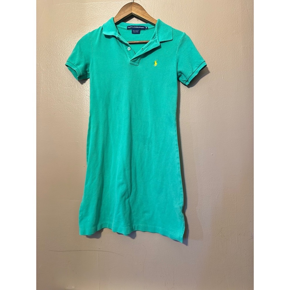 Ralph Lauren Sport XS Green Cotton Pique Polo Mini Dress Short Sleeve Pony Logo